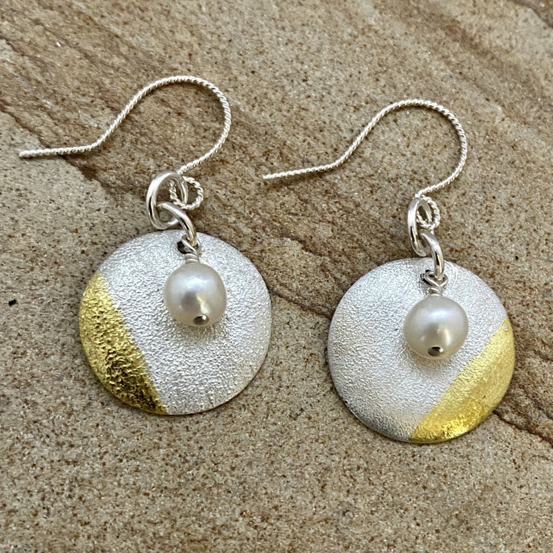 #336 Gold Quarter-Moon Earrings with Pearls