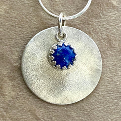 Reticulated Sterling Silver Disc with 8mm Lapis stone