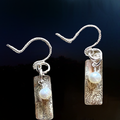 #155 Rectangular Sterling Earrings with White Pearls