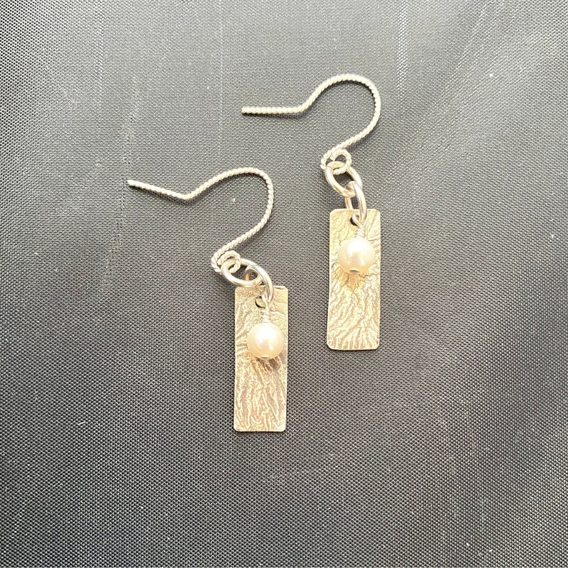 #155 Rectangular Sterling Earrings with White Pearls