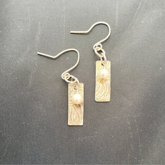 #155 Rectangular Sterling Earrings with White Pearls