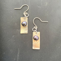 #156 Rectangular Sterling Earrings with Gray Pearls