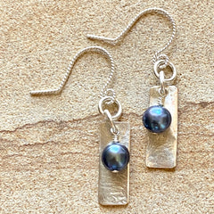 Rectangular Sterling Earrings with Gray Pearls #156