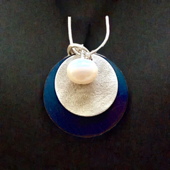 #418 Sterling, Titanium & Pearl Pendant
