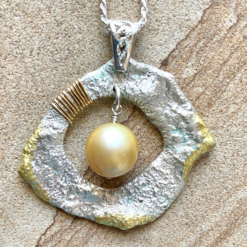 Reticulated Sterling & South Sea Pearl Pendant #444