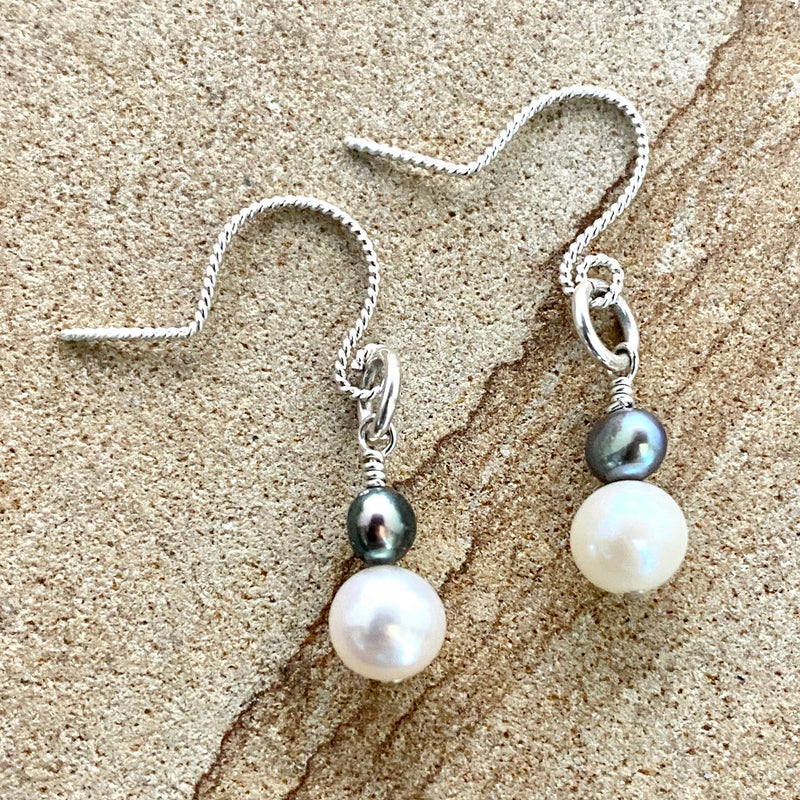 White & Gray Pearl Earrings #494