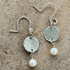 #504 Sterling Discs & White Pearl Earrings