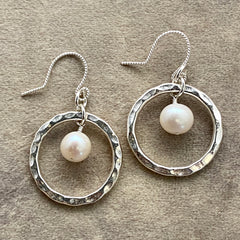 Sterling Circle Earrings w/Pearls #617