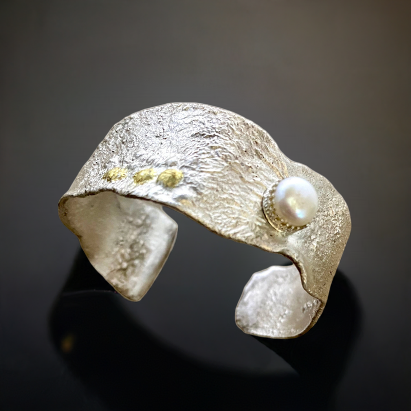 #623 Reticulated Sterling Cuff w/Gold Accents