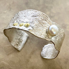 #623 Reticulated Sterling Cuff w/Gold Accents