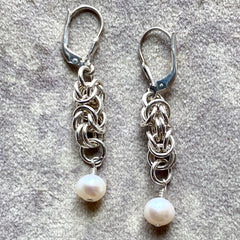 #668 Byzantine Weave & Pearl Earrings