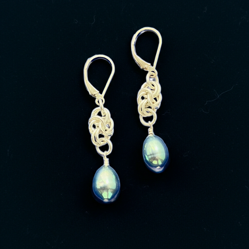 #669 Byzantine & Gray Pearl Earrings