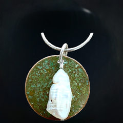 #80 Patina & Pearl Pendant