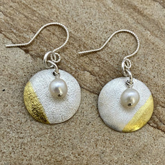 Gold Quarter-Moon Earrings with Pearls #336