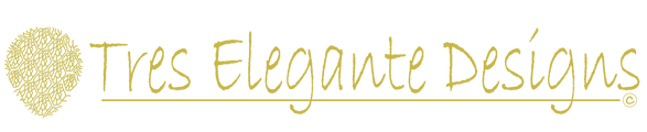 Logo of Tres Elegante Designs with gold text 