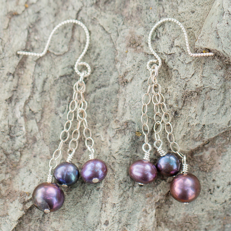 #384 Pearl Cluster Earrings - Gray