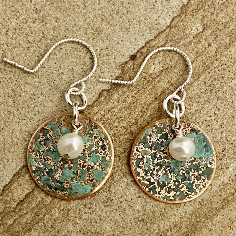 Brass earrings with patina