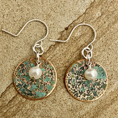 Patina & Pearl Round Earrings #94