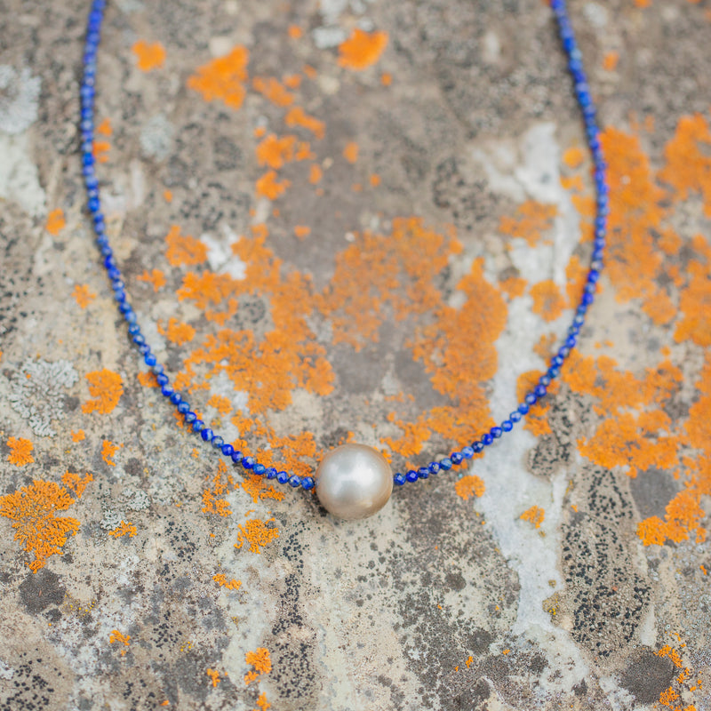 Lapis and Gray Tahitian Pearl Necklace #440