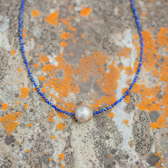 Lapis and Gray Tahitian Pearl Necklace #440