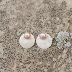 Pink Pearl Earrings w/Sterling Ear Jackets #426